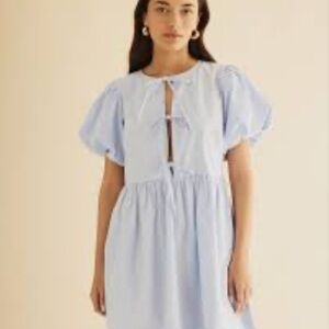H&M Blue Smocked Tie Front Mini Dress